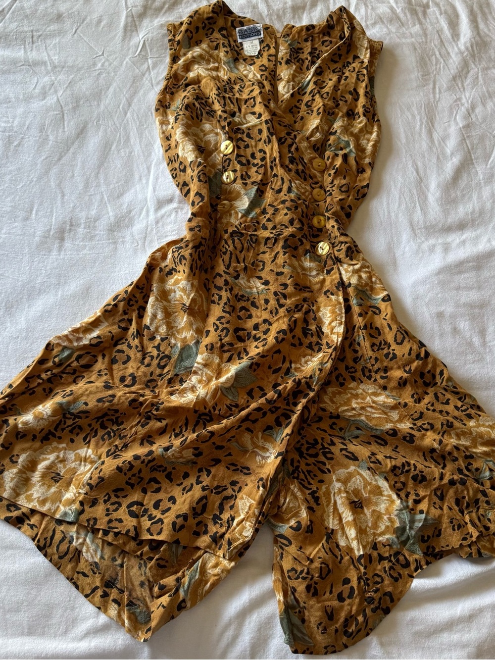 Vintage 90s Basic Editions Floral & Leopard Romper